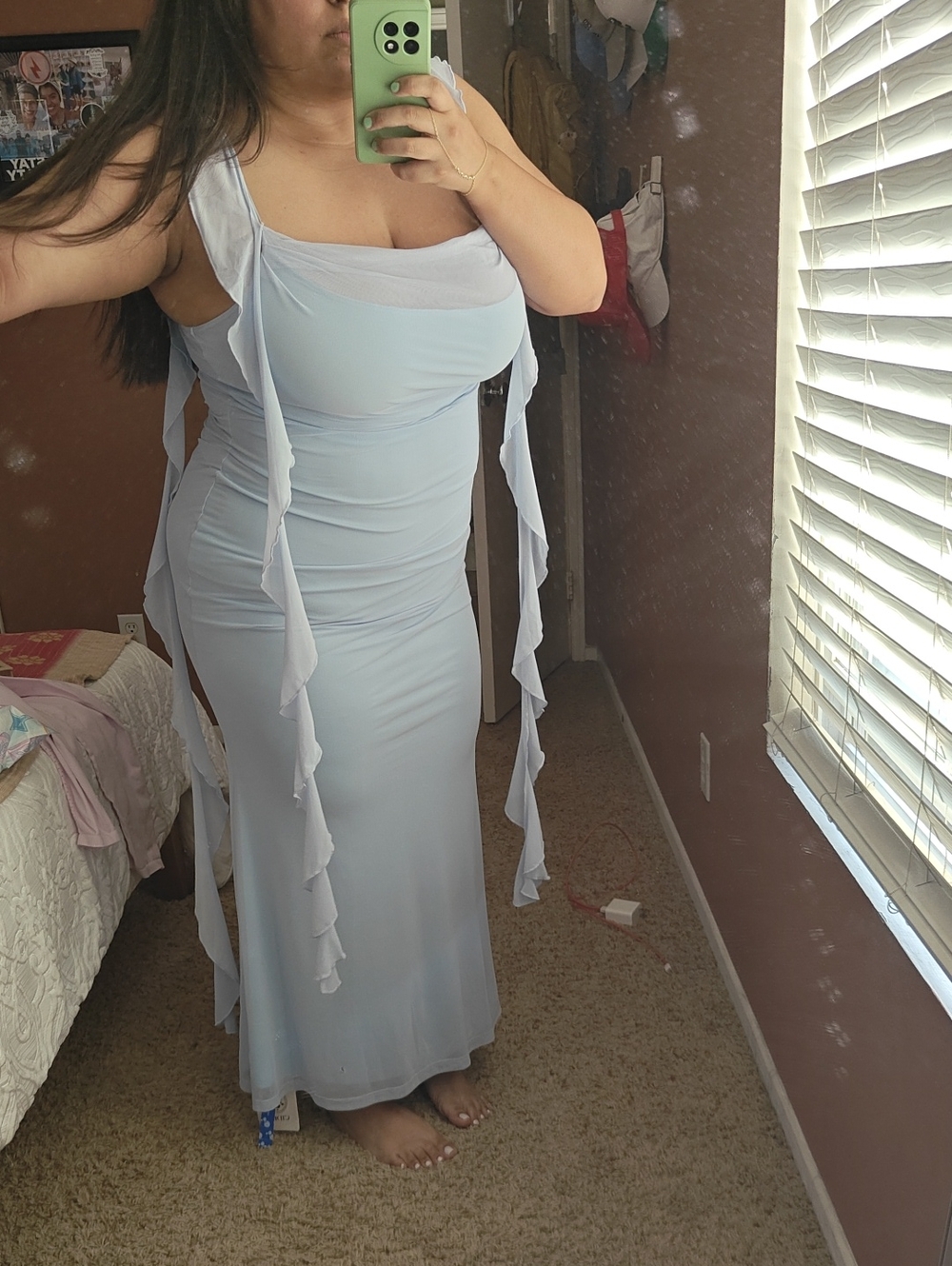 Cider Pale Blue Ruffled Strap Maxi Dress